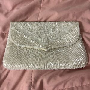 Elegant Cream Beaded Clutch